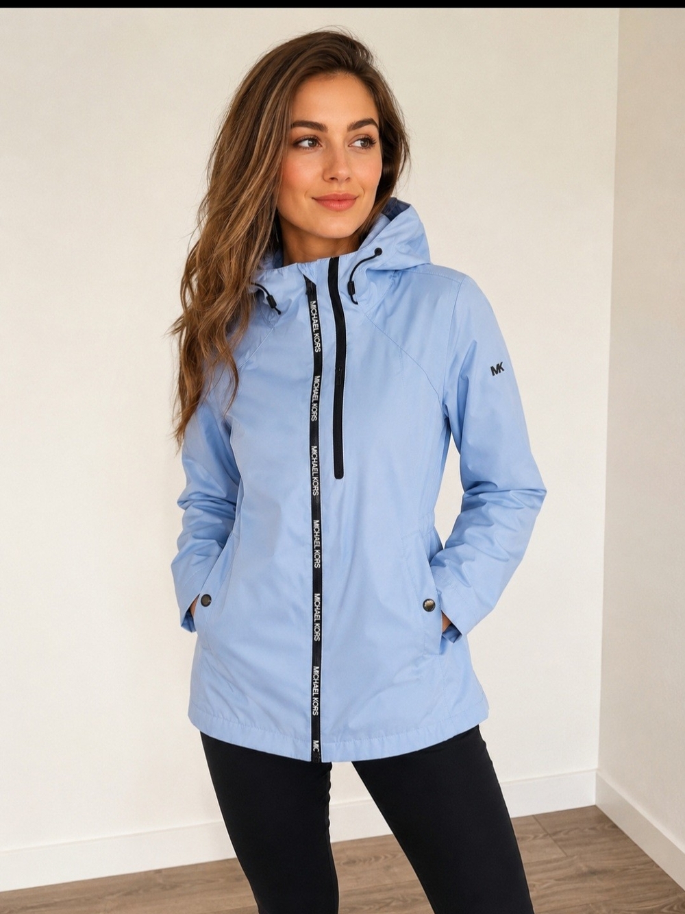 Michael Kors Light Blue Hooded Rain Jacket